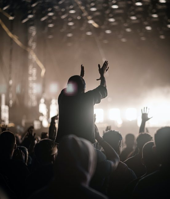 Vertical shot of a group of people who enjoy a rock concert